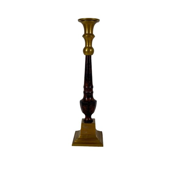15" Candlestick  - Made Of Heave Brass And Tiger Wood - Picture 2 of 6